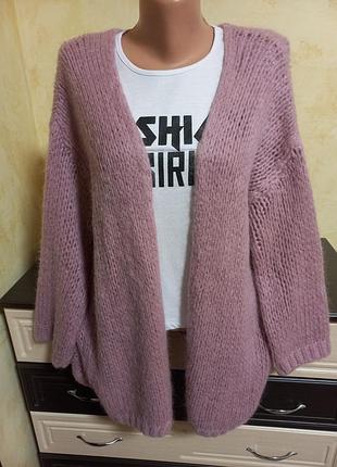Кардиган 22% мохер 8% шерсть пудровий ніжний колір m-l