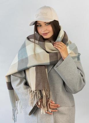 Комплект жіночий "сора" тепла кашемірова бейсболка та кашеміровий палантин 6094-7/7029 бежевий