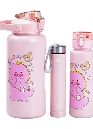 Набор многоразовых бутылок 3 в 1 дракоша 0.3л 0.7л 2л розовый hpzsb120013p