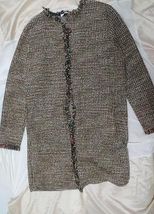 Твидовый кардиган удлиненный zara, размер м. хороший состав. без дефектов.