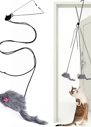 Игрушка навесная дразнилка мышь для кота 20 см серый