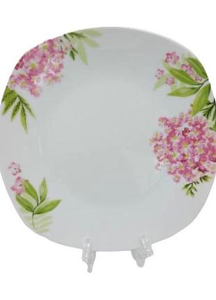 Тарелка мелкая квадратная десертная керамическая цветная с рисунком закусочная гортензия d 19 cm variomarket
