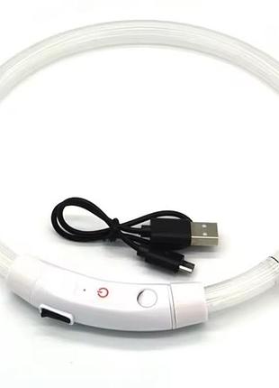 Светящийся ошейник для собак или котов с usb зарядкой три режима свечения м50 см прозрачный мультиколор
