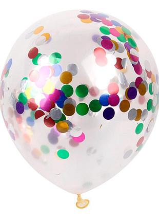 Кулька повітряна прозора 12 дюймів з конфетті кружальцями (уп. 5шт)