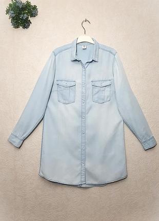 Брендовая рубашка длинная голубая женская длинные рукава застежка пуговицы ткань лиосел весна-лето-осень бренд &amp;denim