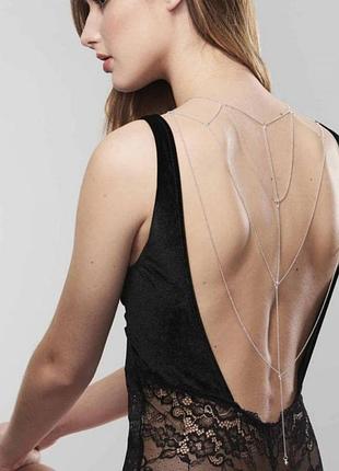 Цепочка для спины bijoux indiscrets magnifique back and cleavage chain -silver, украшение для тела