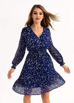 Плаття сукня жіноча dkny donna karan в принт квітів на резинці на талії приталене шифонове імітація запаху