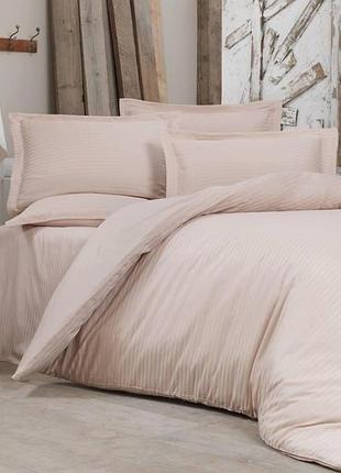 Постельное белье light peach elite сатин страйп meriset - семейный на резинке сімейний