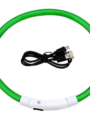 Светящийся ошейник для собак или котов с usb зарядкой имеет три режима свечения м 50 см зелёный