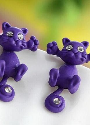 Детские сережки "коты", фиолетовые - размер серьг 2см, материал - сплав