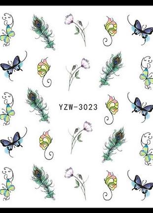 Наклейки для ногтей "цветочки с перьями" yzw-3023