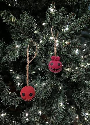 Набір із 2 хендмейд куль спуки смайли 3,5 см, ялинкові прикраси у готичному стилі