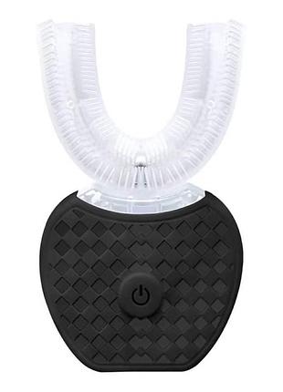 Електрична ультразвукова зубна щітка u-shaped hf-002, акумуляторна + відбілюючий мус, чорна