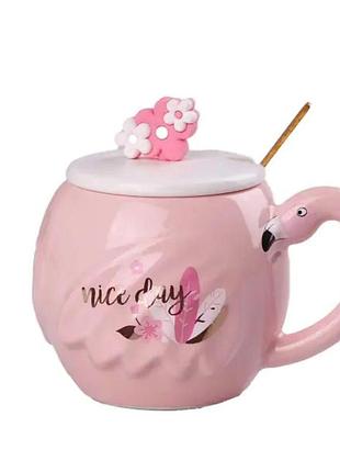 Чашка фарфоровая flamingo 500мл с крышкой и ложкой чашки для кофе nice day hpcy8276nd