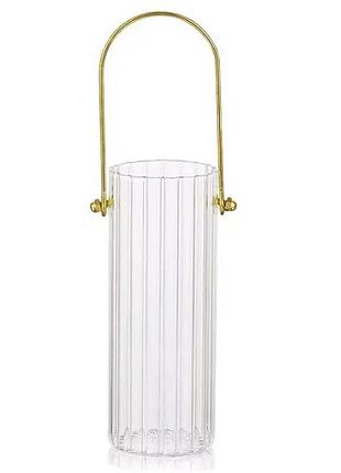 Декоративная стеклянная ваза для цветов с ручкой 24.5 см