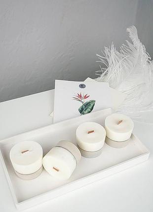 Соевые свечи в бетоне simple с эфирными аромамаслами на гипсовом подносе ручной работы 4шт tropical forest