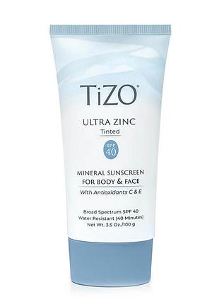 Крем мінеральний сонцезахисний для обличчя та тіла з відтінком tizo ultra zinc body & face tinted spf 40, 100 g