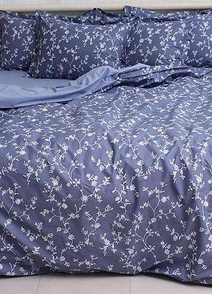 Двуспальный комплект постельного белья темно-синего цвета 100% хлопок (пр-во турция) с компаньоном pt-r30
