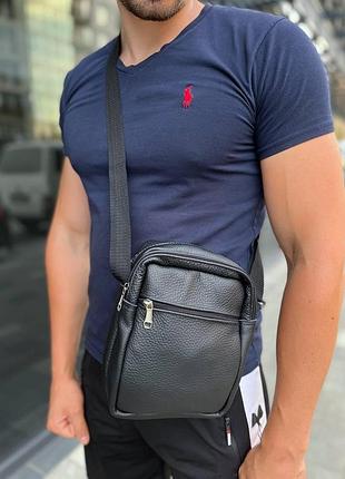 Барсєтка, сумка на плече шкіряна (натуральна шкіра) чорна