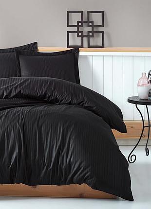 Постельное белье black elite сатин страйп meriset - семейный на резинке двоспальний на резинці