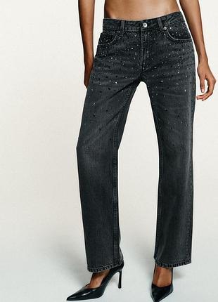 Джинси trf straight strass із низькою посадкою