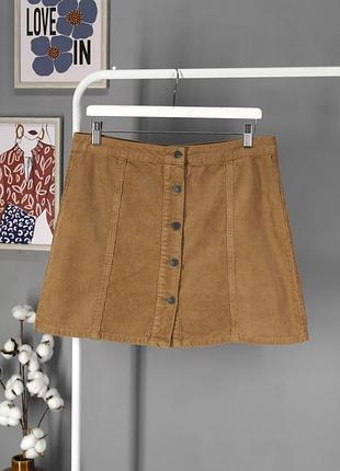 Вельветовая светло-коричневая юбка мини "denim co" на пуговицах спереди, uk14/eur42.