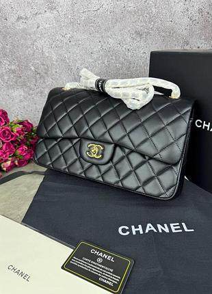 Модная стильная женская сумка chanel black gold, черная сумочка через плечо шанел