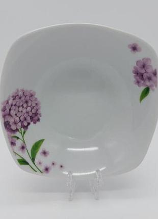 Салатник квадратный белый цветной керамический сирень тарелка глубокая для первых блюд 250 мл variomarket