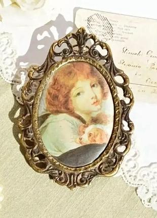 Очаровательная винтажная шелкография в ажурной раме!