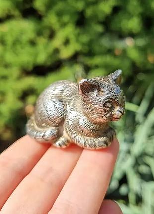 Очень милый миниатюрный котик с глубоким покрытием серебра. италия.