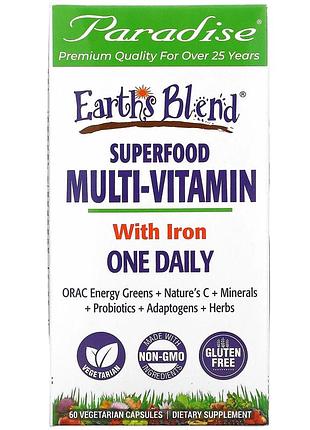 Paradise herbs, earth's blend, комплекс суперфудов и мультивитаминов с железом, для приема один раз в день, 60