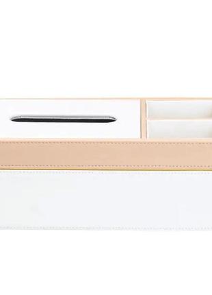 Серветниця-органайзер з еко-шкіри 3 відділення 27*14*'10 см білий з бежевим hp9190