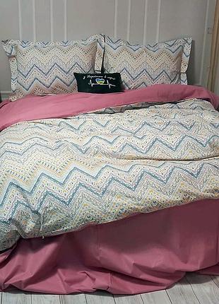 Постельное белье абстракция зигзаг ранфорс meriset - семейный на резинке двоспальний на резинці