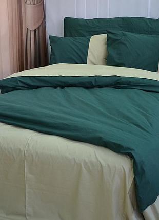 Постельное белье premiere темнозеленое/светлая оливка ранфорс meriset - семейный на резинке полуторный