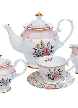 Чайный фарфоровый сервиз lefard цветы 15 предметов,чашка 180 мл 586-349