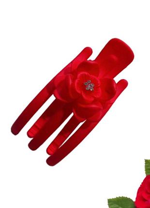 Бічний краб для волосся fashion jewelry червоний з квіткою 7.5 см