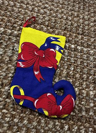 Новорічна декоративна шкарпетка черевик хендмейд