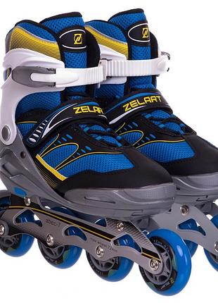 Роликовые коньки раздвижные zelart z-1501 размер 30-41 синий, 34-37