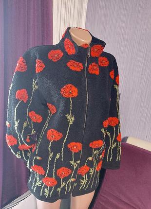 Шикарная куртка тедди country scene черная в цветочный принт 42-44