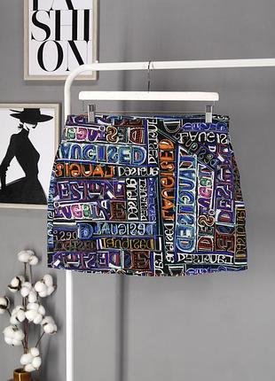 Хлопковая юбка мини "desigual" с ярким графическим принтом. размер xl.