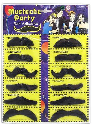 Усы накладные набор (уп. 12шт) (черные)