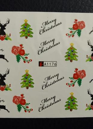 Наклейки слайдеры для дизайна ногтей маникюра педикюра новогодние