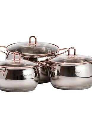 Набор кастрюль из нержавеющей стали 3 штуки 6,1/2,6/3,6 л, хром hp33525w