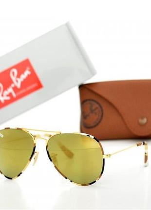 Окуляри ray ban aviator,сонцезахисні окуляри,колір лінзи зелене дзеркало ,колір оправи золото ,хакі