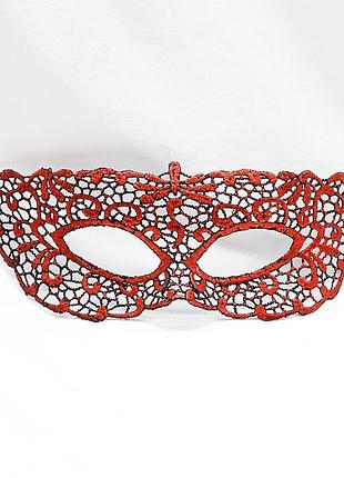 Маска из кружева карнавальная праздничная 22 на 7 см красный