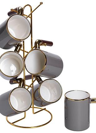 Набор чашек на металлической подставке 6 (шт) по 400 (мл) серый hp-26-12