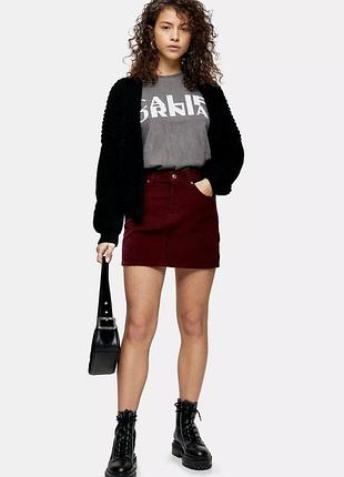 Брендовая джинсовая бордовая юбка мини "topshop". размер uk10/eur38.