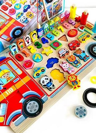 Дерев'яна гра сортер limotoy md 1960 5 в 1 монтессорі українською мовою "пожежна машина" детальніше: https://t