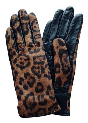 Жіночі шкіряні комбіновані рукавички з леопардовим принтом сенсорні 0605 8.5