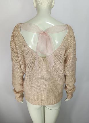 Удлиненный джемпер stile benetton размер s-m-l оверсайз шерстяной джемпер с открытой спиной на завязках пуловер кофта телесная пудровая